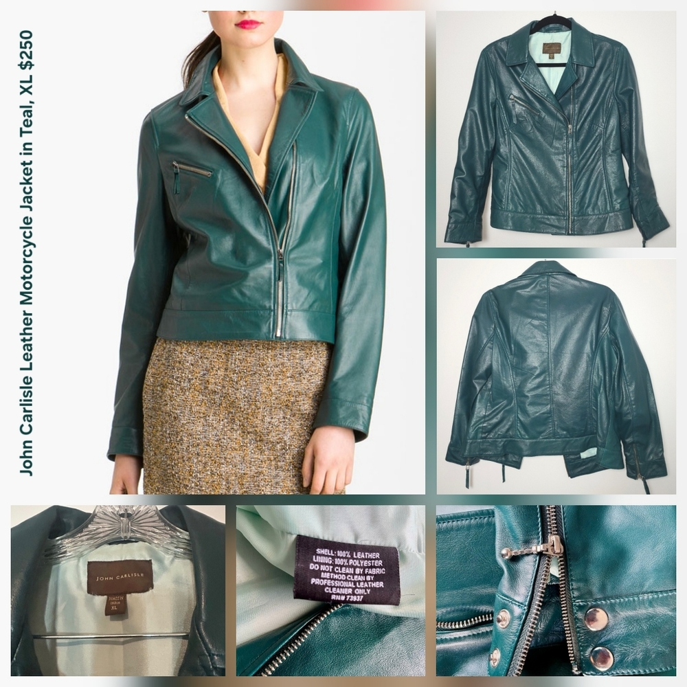 John Carlisle Dark Teal / Green Leather Jacket, XL